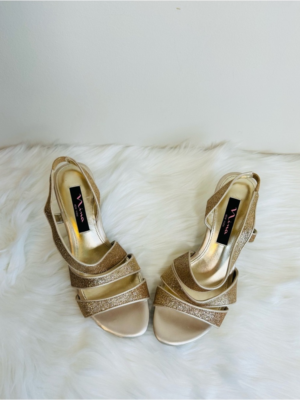 Nina Baby Glitter Open Toe Strappy Slingback Heels in Gold Size 6.5 - Picture 11 of 16